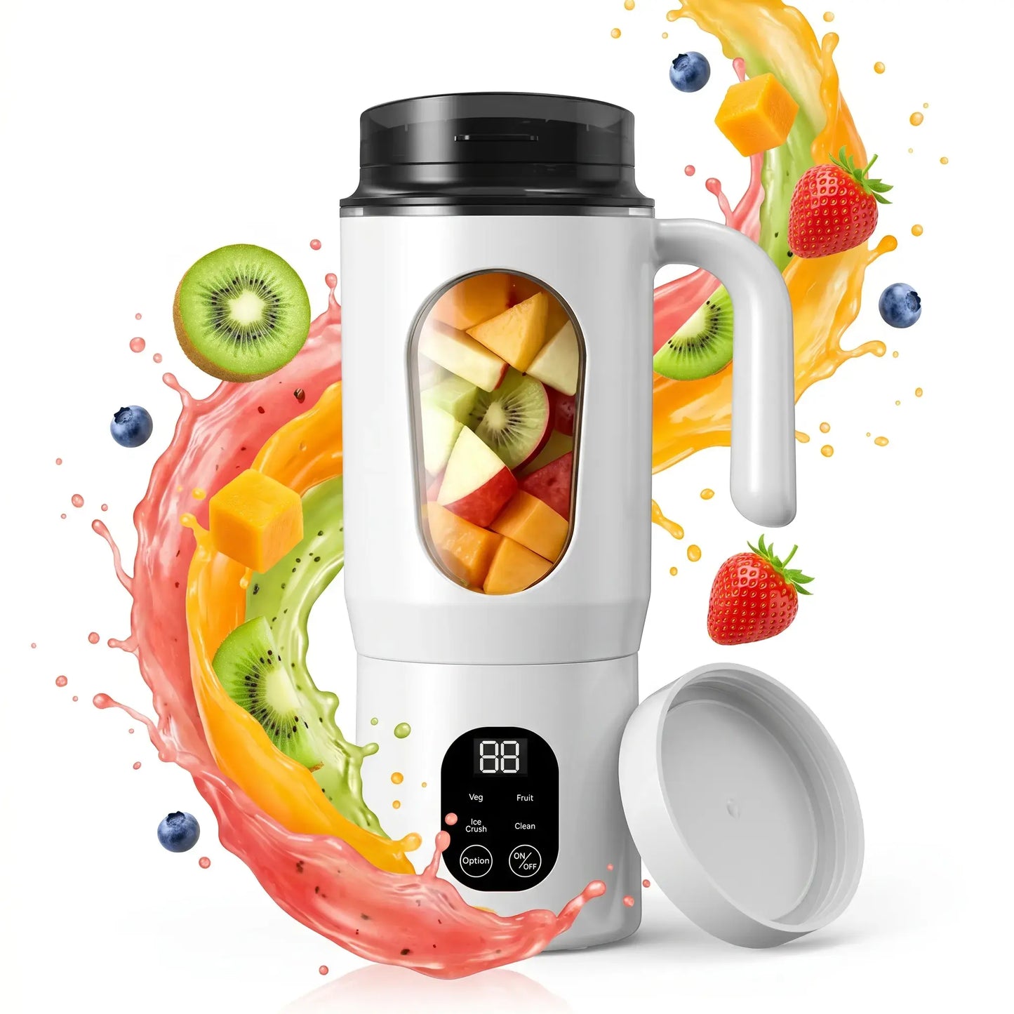580ML Portable USB Rechargeable Juicer with LED Display, 22000 RPM Handheld Blender, Self-Cleaning, BPA-Free, Ideal for Smoothies and Juices with Ice Crushing Function