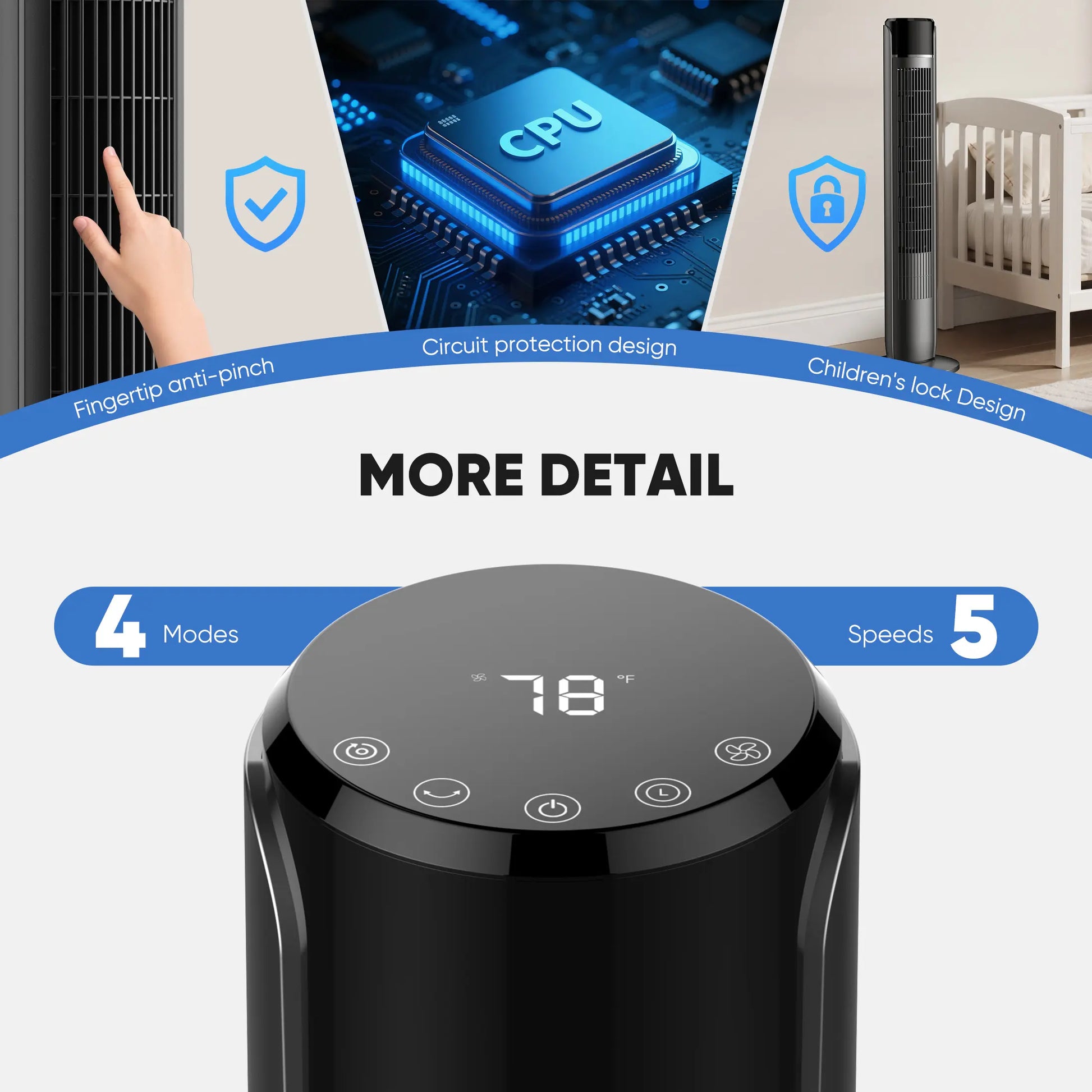 【New】Tower Fan for Bedroom, 28Db Silent Standing Fan with 12H Timer, Smart Auto Mode, 64° Oscillating Bladeless Cooling Fan for Home Office,Summerwins