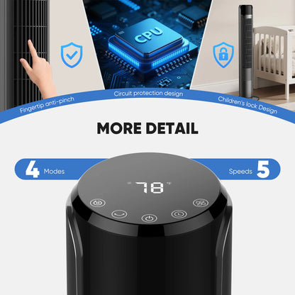 【New】Tower Fan for Bedroom, 28Db Silent Standing Fan with 12H Timer, Smart Auto Mode, 64° Oscillating Bladeless Cooling Fan for Home Office,Summerwins