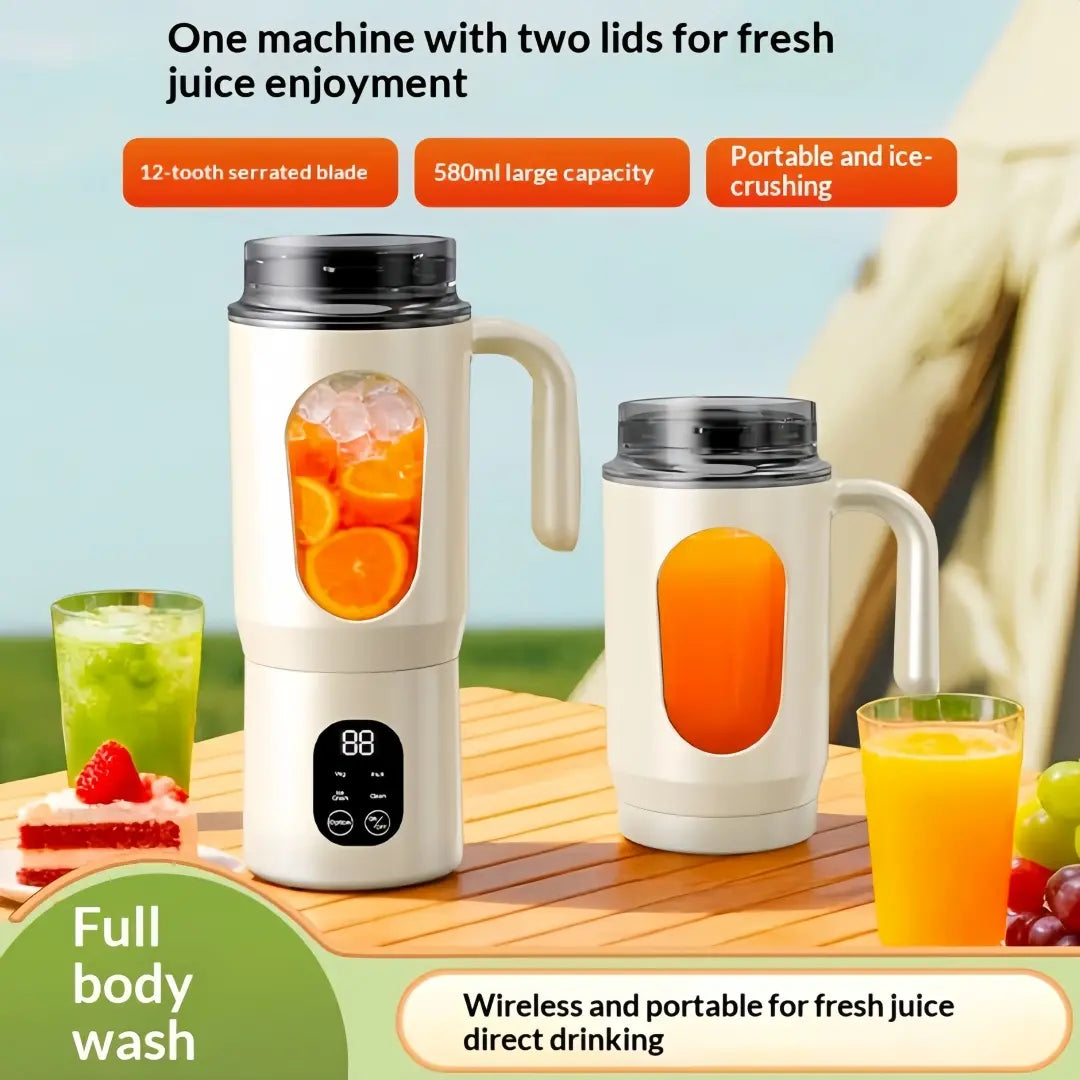 580ML Portable USB Rechargeable Juicer with LED Display, 22000 RPM Handheld Blender, Self-Cleaning, BPA-Free, Ideal for Smoothies and Juices with Ice Crushing Function