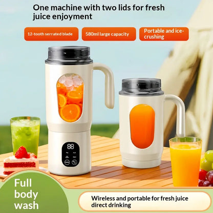 580ML Portable USB Rechargeable Juicer with LED Display, 22000 RPM Handheld Blender, Self-Cleaning, BPA-Free, Ideal for Smoothies and Juices with Ice Crushing Function