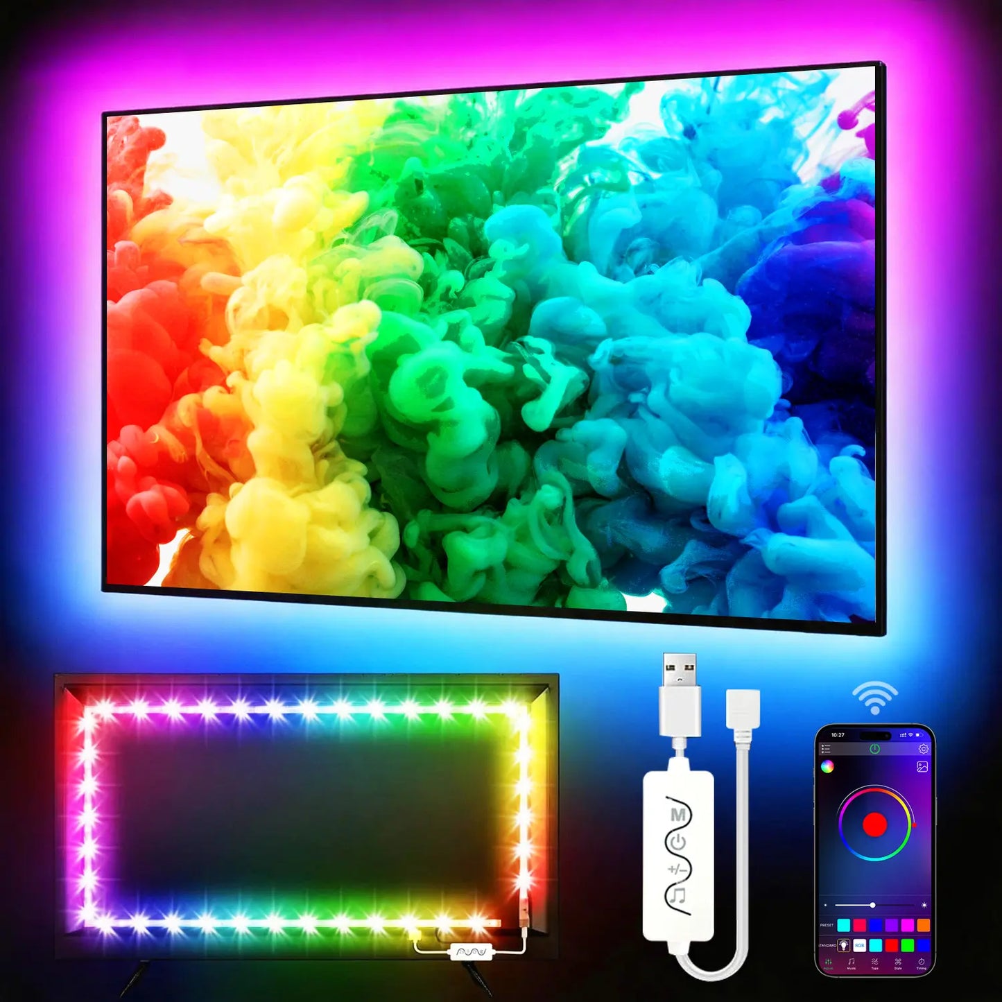 100FT 50FT Smart LED Strip Lights Sync to Music with 44 Key Remote Controller & App Control RGB LED Lights for Bedroom Decor