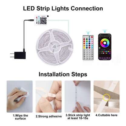 100FT 50FT Smart LED Strip Lights Sync to Music with 44 Key Remote Controller & App Control RGB LED Lights for Bedroom Decor