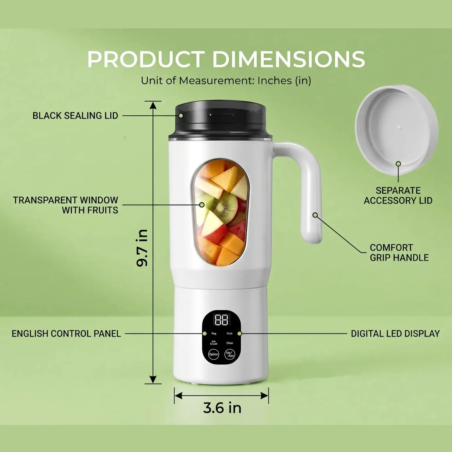 580ML Portable USB Rechargeable Juicer with LED Display, 22000 RPM Handheld Blender, Self-Cleaning, BPA-Free, Ideal for Smoothies and Juices with Ice Crushing Function