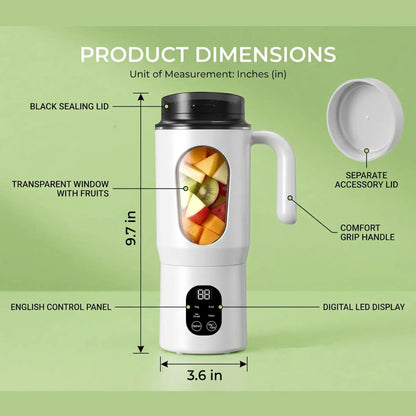 580ML Portable USB Rechargeable Juicer with LED Display, 22000 RPM Handheld Blender, Self-Cleaning, BPA-Free, Ideal for Smoothies and Juices with Ice Crushing Function