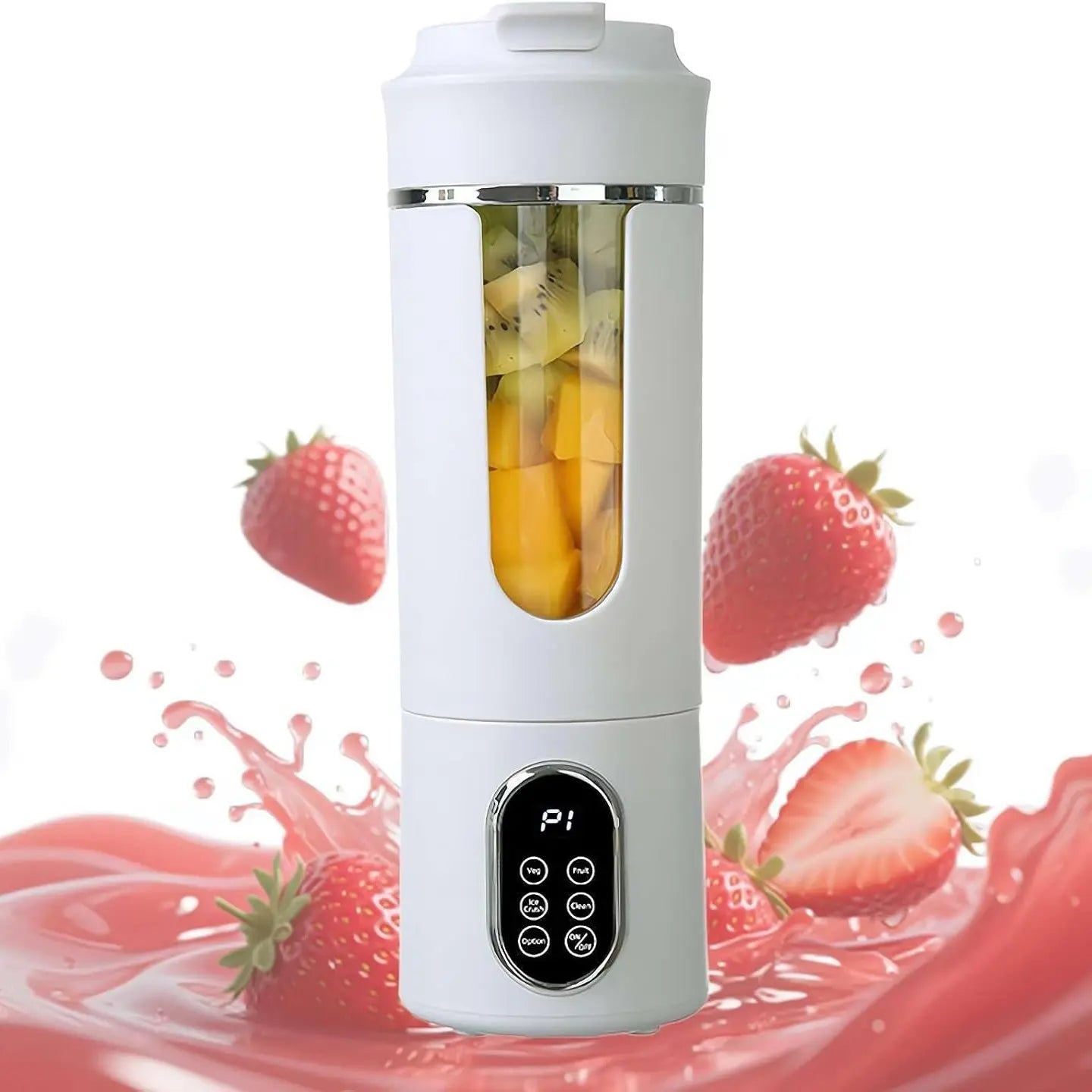 580ML Portable USB Rechargeable Juicer with LED Display, 22000 RPM Handheld Blender, Self-Cleaning, BPA-Free, Ideal for Smoothies and Juices with Ice Crushing Function
