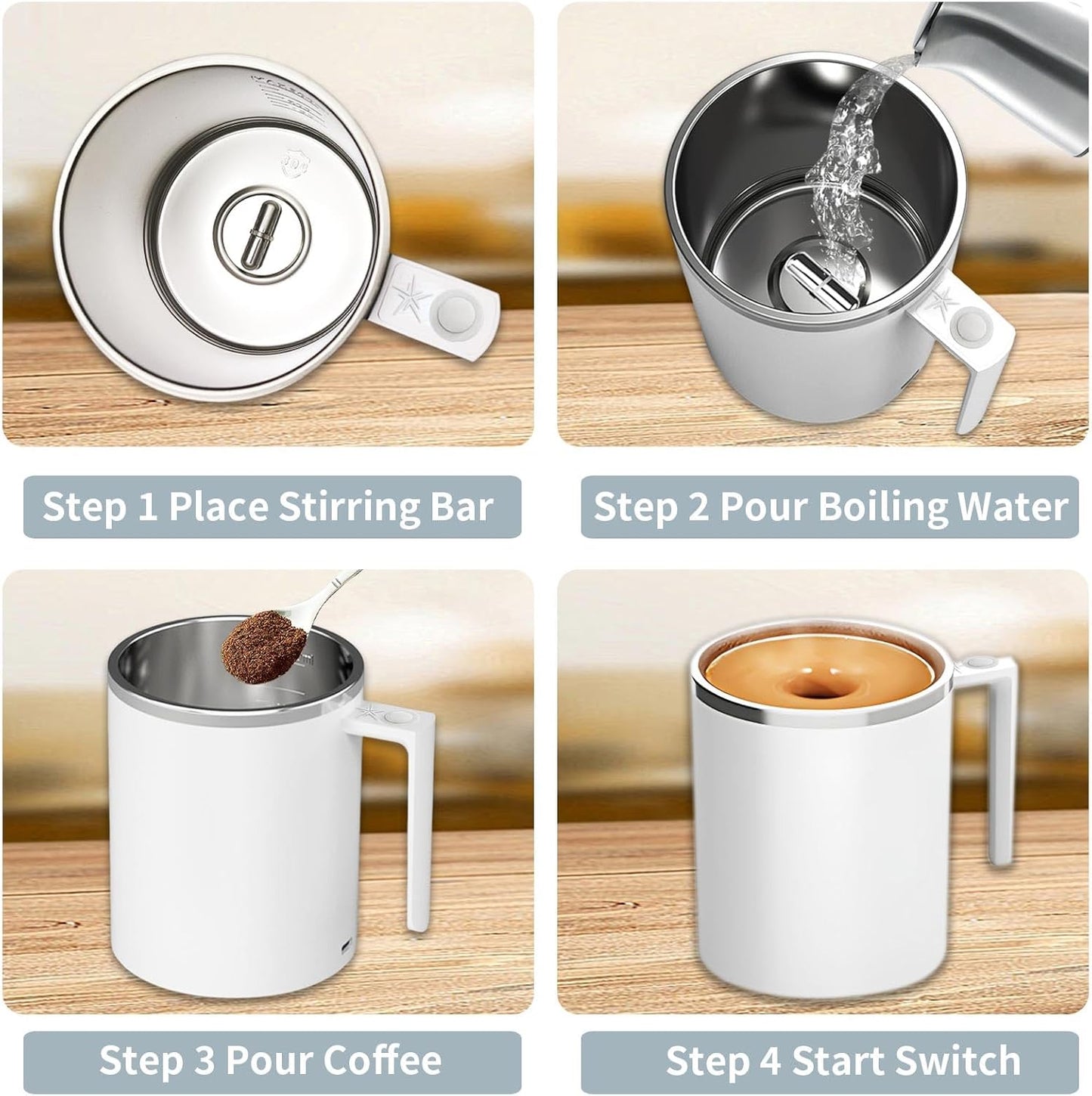 Self-Stirring Coffee Mug, 12.2 Oz Automatic Magnetic Stirrer with Rechargeable Function for Coffee, Milk, and Hot Cocoa (White)