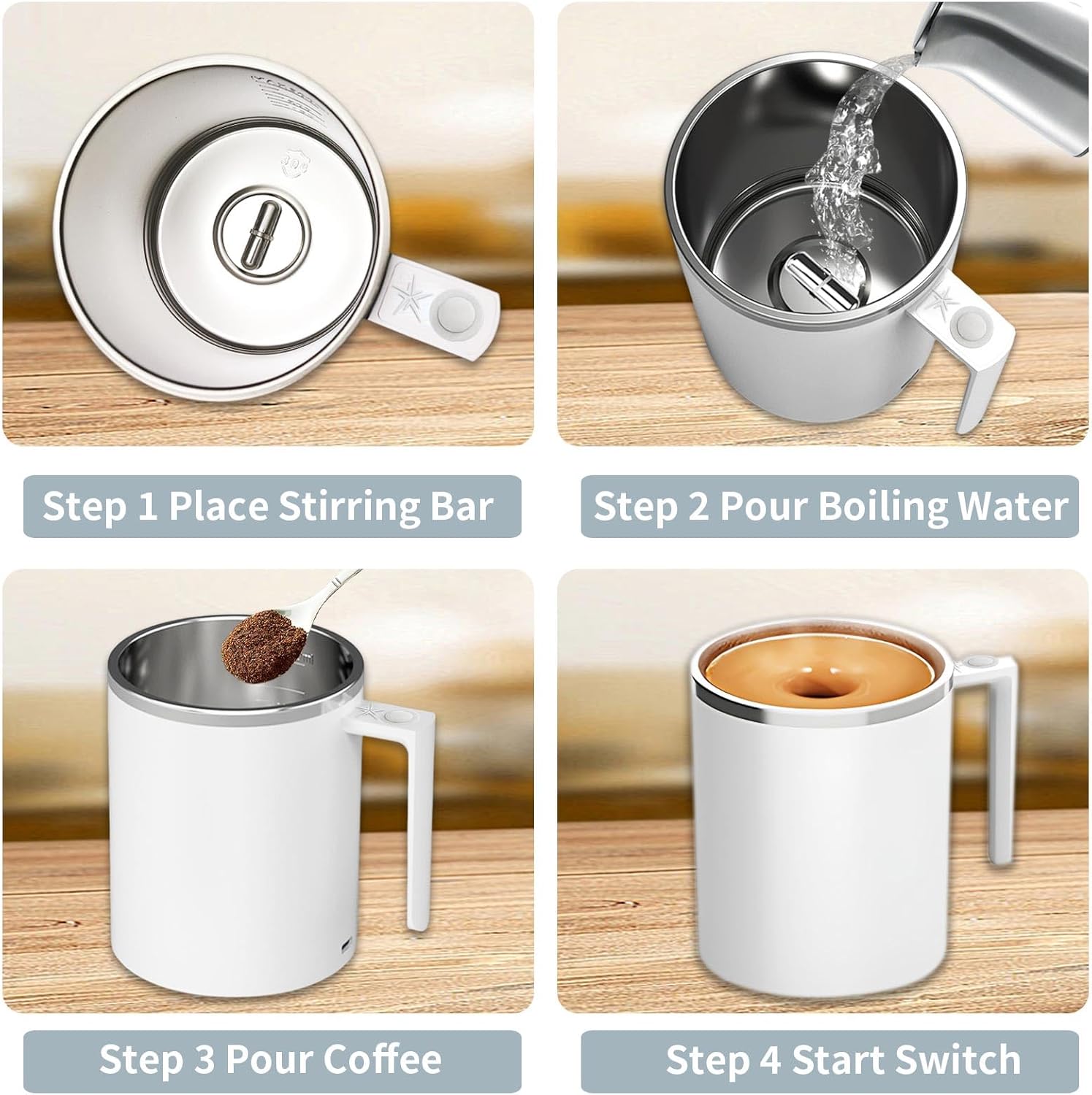 Self-Stirring Coffee Mug, 12.2 Oz Automatic Magnetic Stirrer with Rechargeable Function for Coffee, Milk, and Hot Cocoa (White)