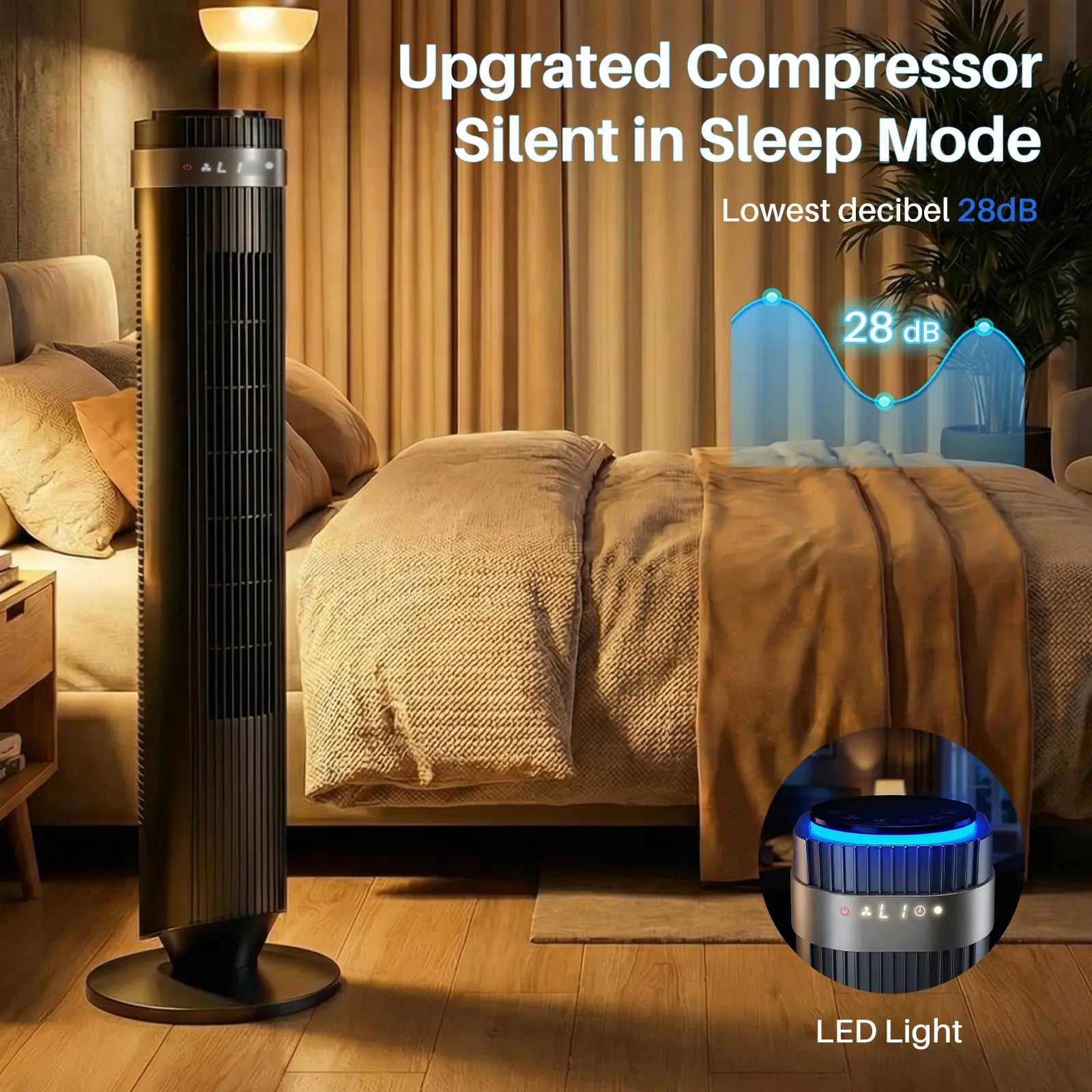 【New】Tower Fan for Bedroom, 28Db Silent Standing Fan with 12H Timer, Smart Auto Mode, 64° Oscillating Bladeless Cooling Fan for Home Office,Summerwins