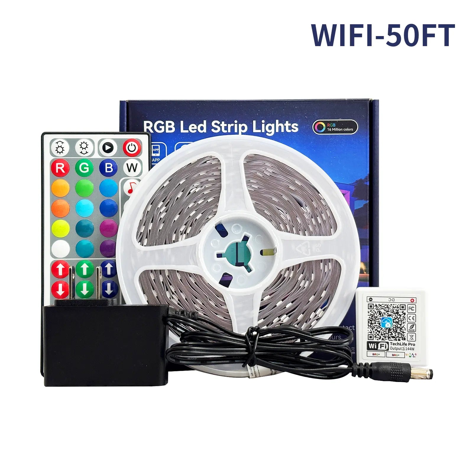 100FT 50FT Smart LED Strip Lights Sync to Music with 44 Key Remote Controller & App Control RGB LED Lights for Bedroom Decor