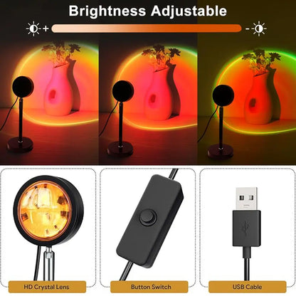 16-Color Sunset Lamp Projector with 180° rotation and 4 lighting modes. Create stunning sunset and starry sky effects for bedrooms, gaming setups, photos, and aesthetic room décor. Perfect mood lighting gift for couples and home ambiance.