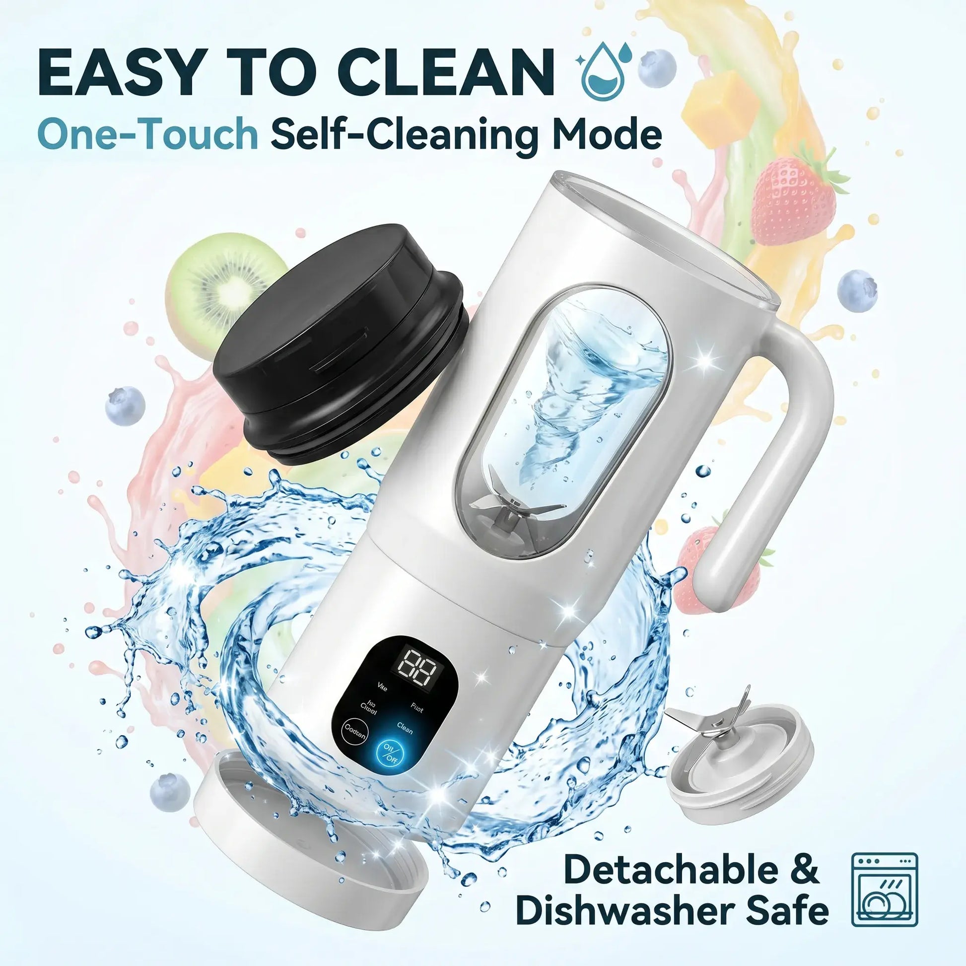 580ML Portable USB Rechargeable Juicer with LED Display, 22000 RPM Handheld Blender, Self-Cleaning, BPA-Free, Ideal for Smoothies and Juices with Ice Crushing Function