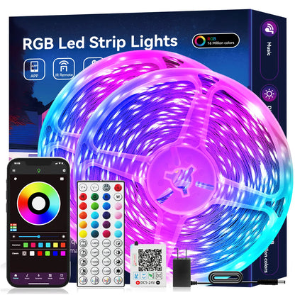 100FT 50FT Smart LED Strip Lights Sync to Music with 44 Key Remote Controller & App Control RGB LED Lights for Bedroom Decor