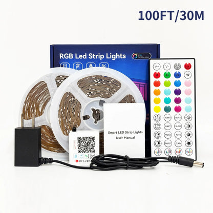 100FT 50FT Smart LED Strip Lights Sync to Music with 44 Key Remote Controller & App Control RGB LED Lights for Bedroom Decor