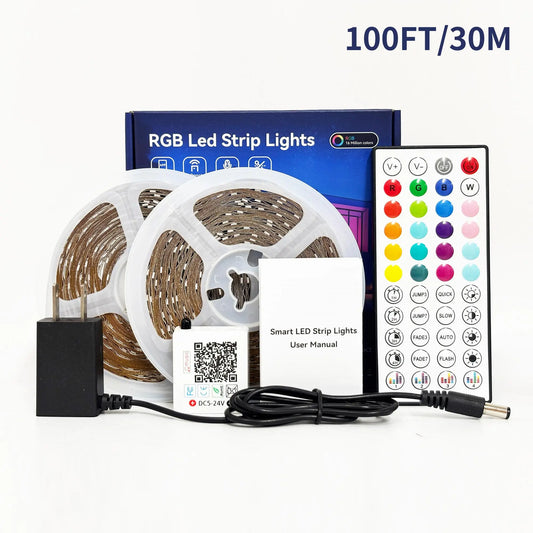 100FT 50FT Smart LED Strip Lights Sync to Music with 44 Key Remote Controller & App Control RGB LED Lights for Bedroom Decor