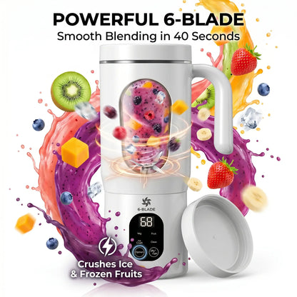 580ML Portable USB Rechargeable Juicer with LED Display, 22000 RPM Handheld Blender, Self-Cleaning, BPA-Free, Ideal for Smoothies and Juices with Ice Crushing Function