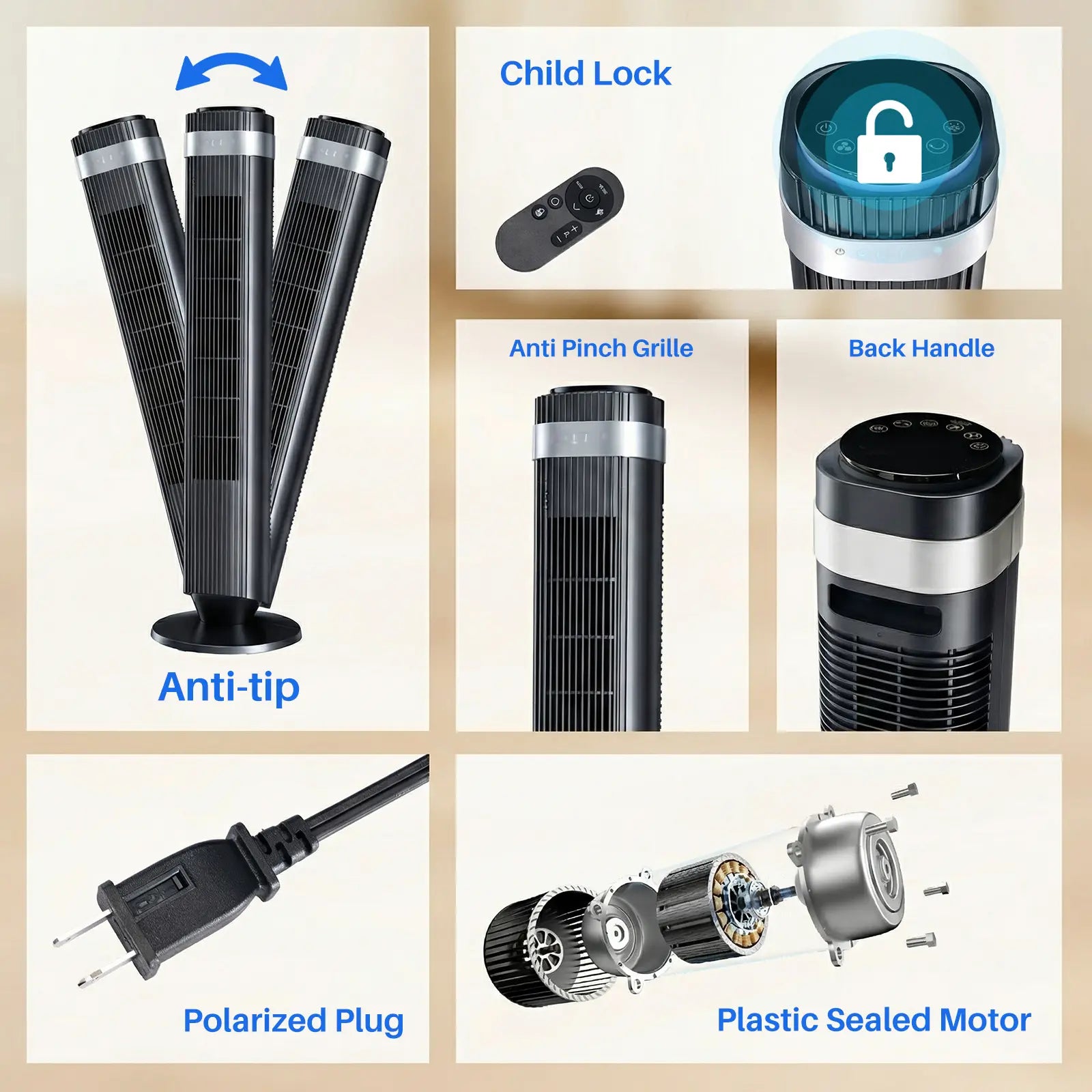 【New】Tower Fan for Bedroom, 28Db Silent Standing Fan with 12H Timer, Smart Auto Mode, 64° Oscillating Bladeless Cooling Fan for Home Office,Summerwins