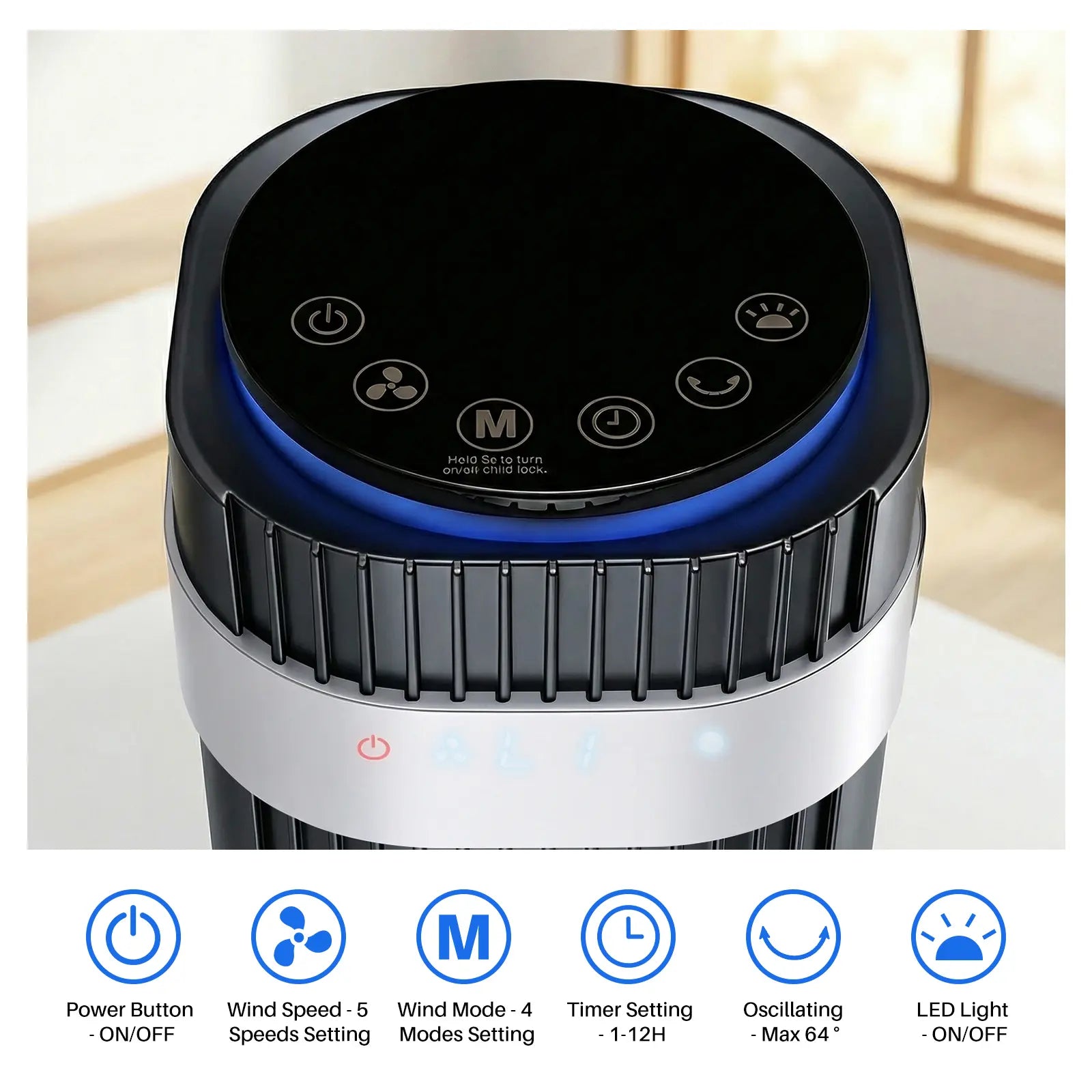 【New】Tower Fan for Bedroom, 28Db Silent Standing Fan with 12H Timer, Smart Auto Mode, 64° Oscillating Bladeless Cooling Fan for Home Office,Summerwins