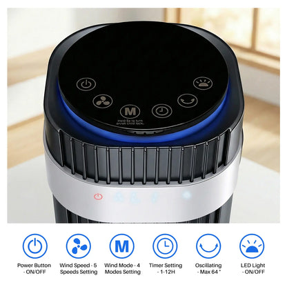 【New】Tower Fan for Bedroom, 28Db Silent Standing Fan with 12H Timer, Smart Auto Mode, 64° Oscillating Bladeless Cooling Fan for Home Office,Summerwins